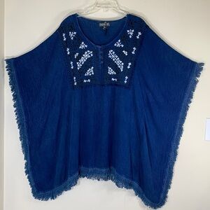 Be Beach by Exist S/M Boho Embellished Fringed Denim Swimsuit Cover Up.